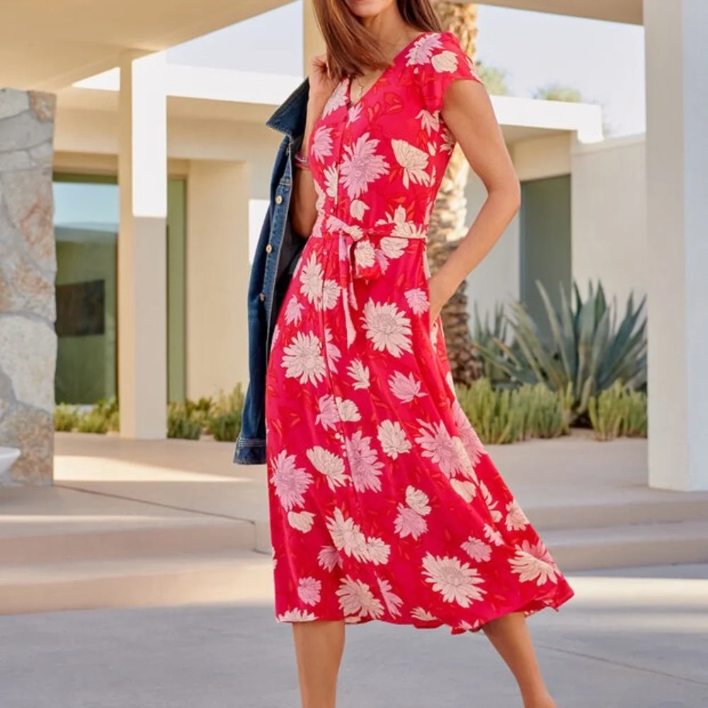 Talbots Belted Midi Shirtdress Chrysanthemum - Picture 2 of 7